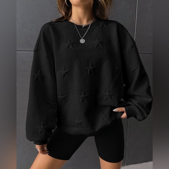 Women's Black Sweatshirt with Stars - Picture 1 of 4